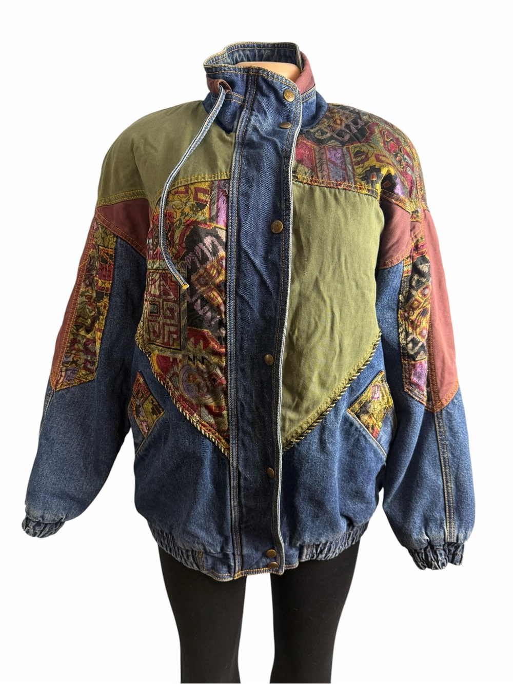 Vintage Weathered Blues Denim Jacket tapestry Patchwork - Picture 2 of 11